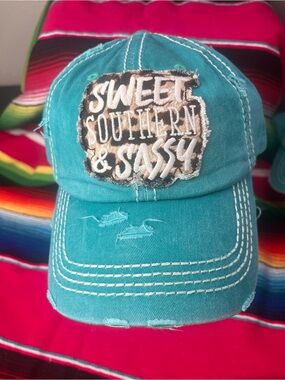KBETHOS Teal 'Sweet Southern & Sassy' Distressed Baseball Cap